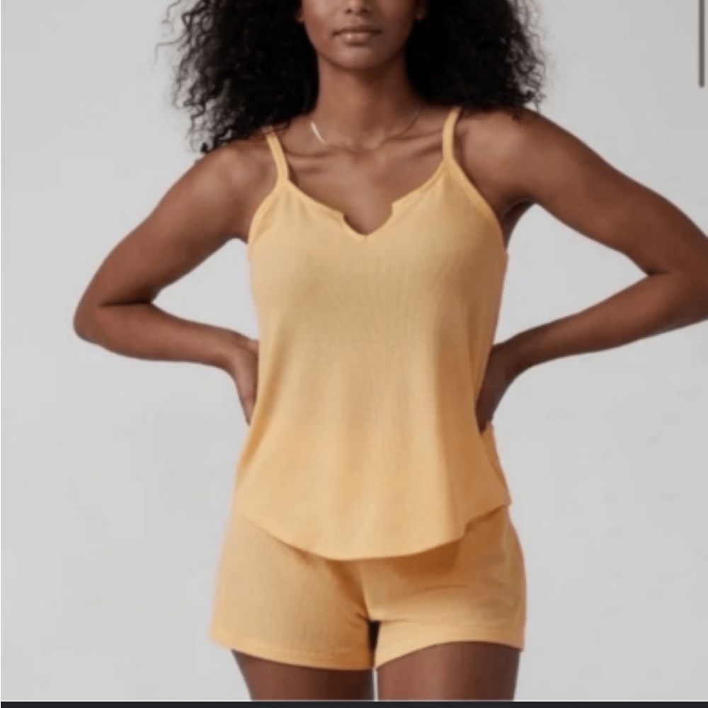 Athleta Wind Down Waffle Knit Sleep Cami Yellow XXS Lounge Tank